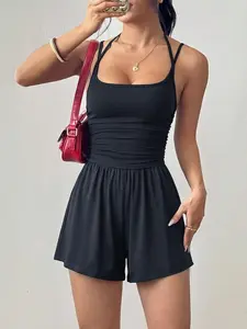 2026 New Women's Simple Casual Knit Solid Color Tank Top Dress Shorts, Perfect for Daily Wear, Home, and Outdoors