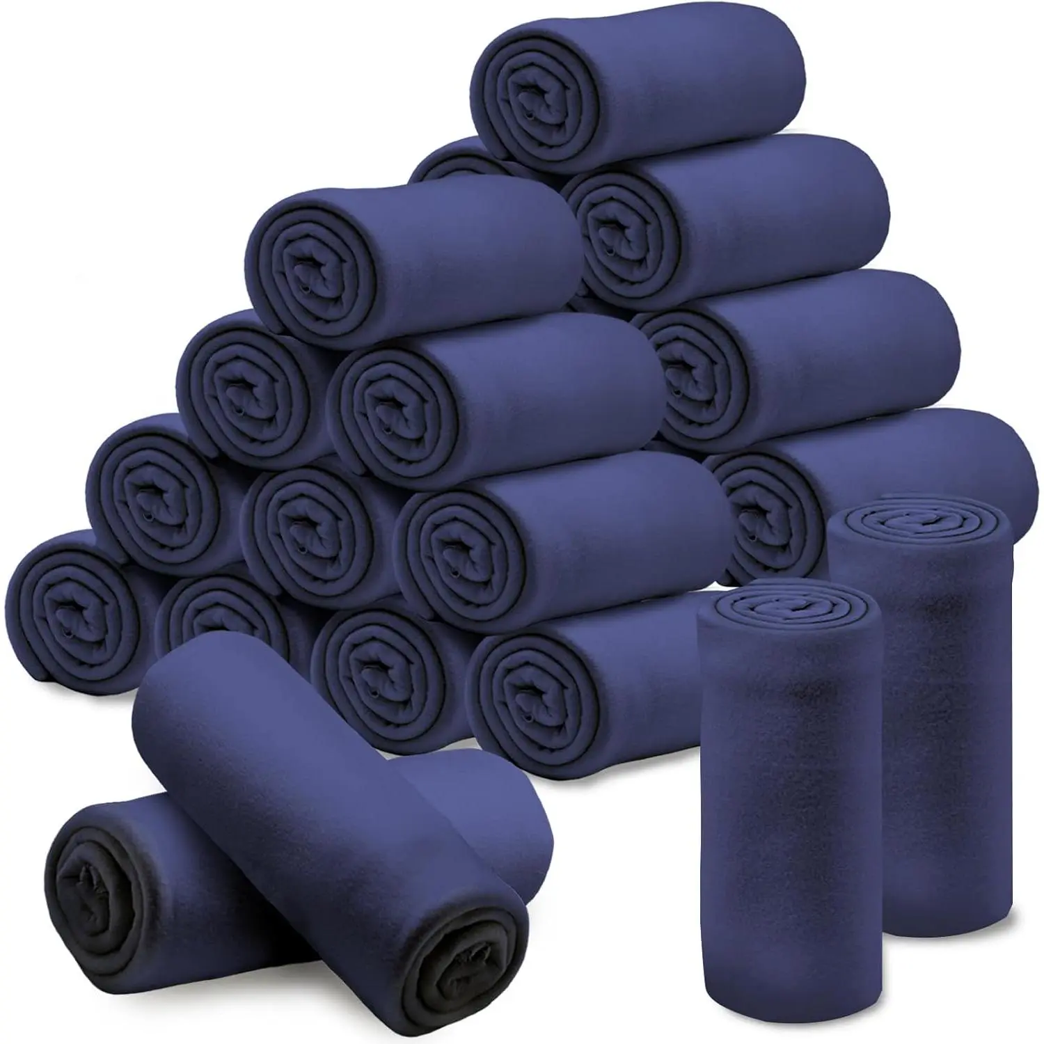 24 count Fleece Blankets Bulk 60 x 50 in, Throw Blankets in Bulk for Wedding, Lightweight Blankets for Bed, Couch, Outdoor Use, Homeless Donation, with Oeko-tex Standard 100 Certified (Blue)