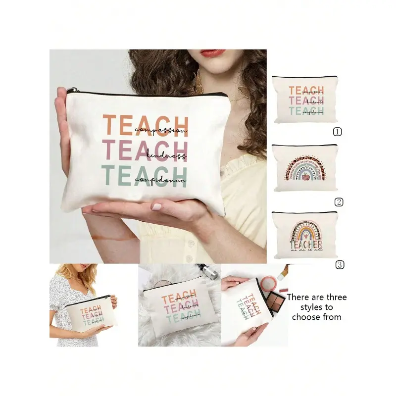 Boho Style Makeup Bag, Large Capacity Canvas Travel Organizer, Rainbow Pattern, Teacher's Day Gift, Birthday Present for Women