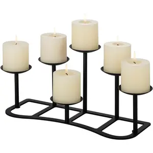 DIY 6 Fireplace Candelabra Candle Holder for Flameless or Wax Pillar Candle - Black Matte Branch Candle Display Stand for Table Centerpieces Wedding Party