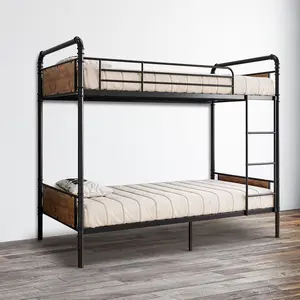 Modern Twin over Twin Bunk Bed with Metal and MDF Frame Space Saving Double Bunk Bed for Kids Teens Siblings Room Heavy Duty Platform Bedstead with High Guardrails Built-in Ladder No Box Spring Needed Small Space Apartment Furniture