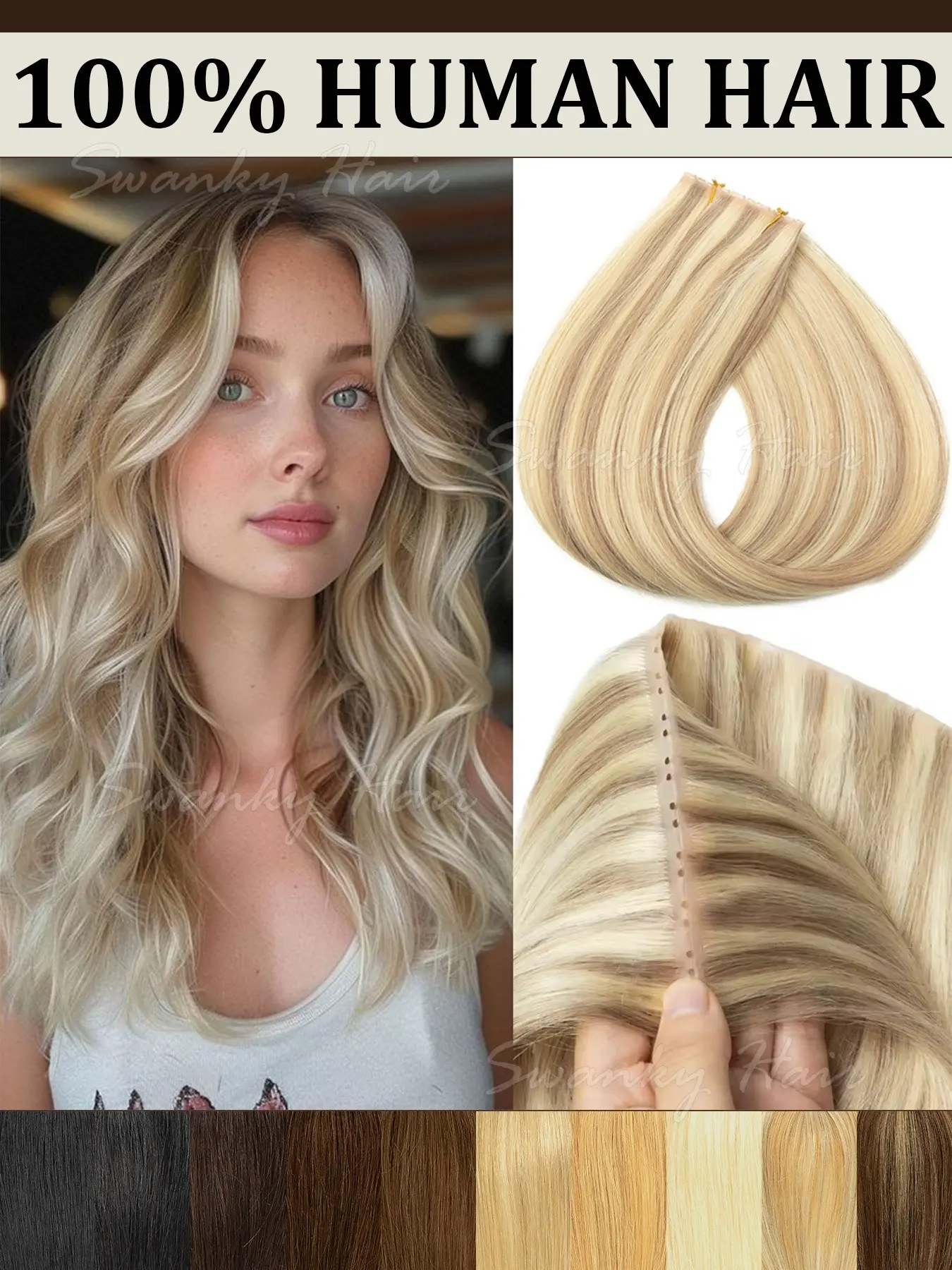 Invisible Skin Weft Inject Authentic Human Hair Extensions Straight Twin Tab Weft Hair Natural Black Brown Blonde XO Hole Weft Extensions for Women Salon Quality 12-24 Inches 40G-50G