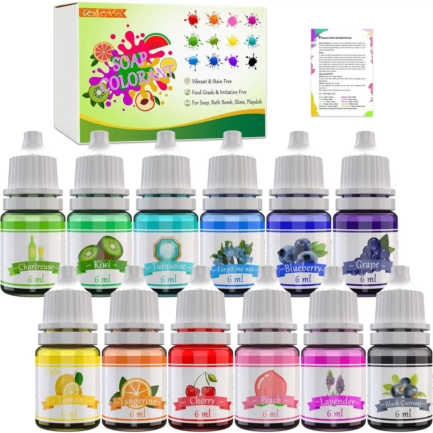 12 Color Bath Bomb Soap Dye -  Safe,  Grade Coloring for Soap Making Supplies, DIY Bath Bomb Supplies Kit, , Crafts - with Instructions