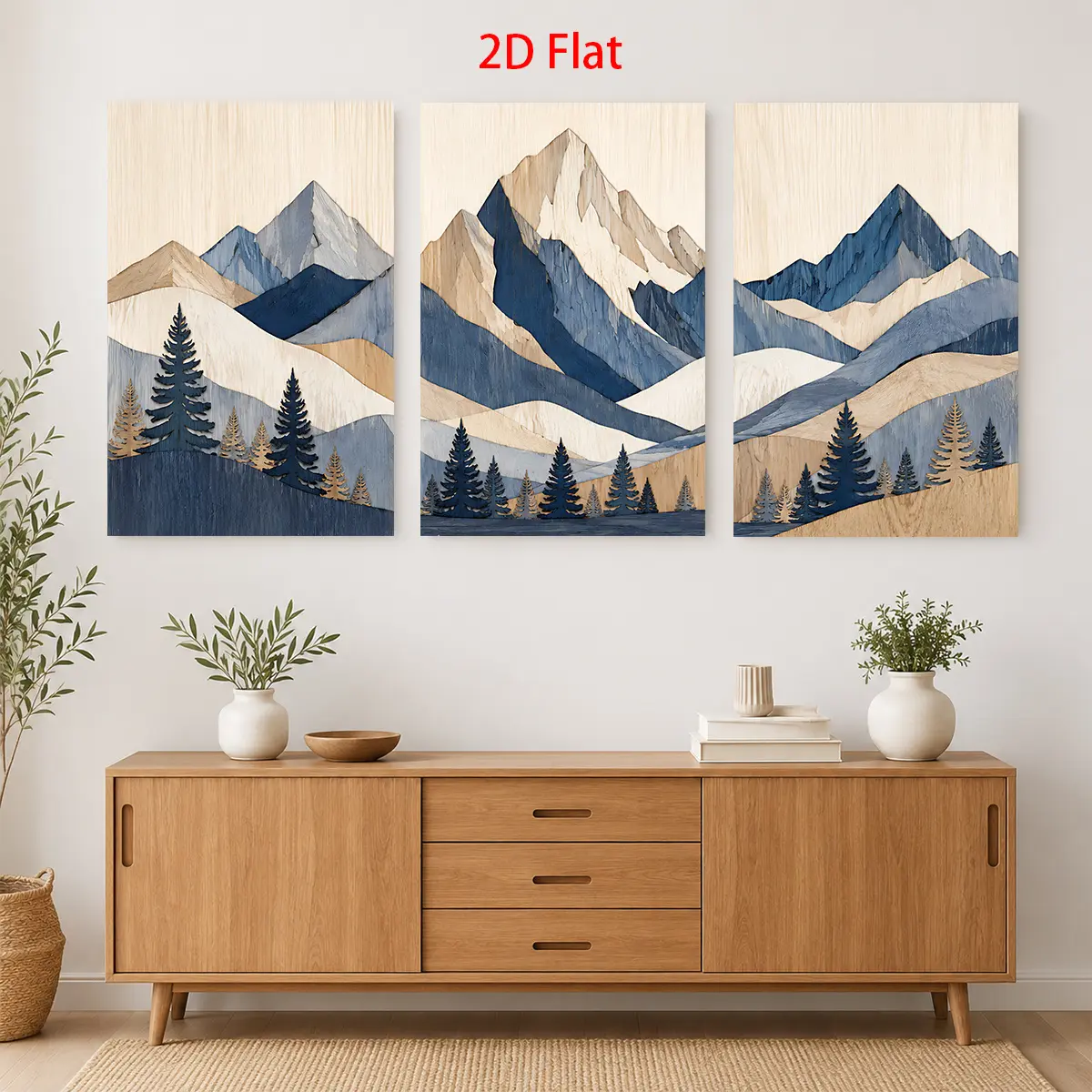 2D Flat 3-Piece Set - Blue and Beige Landscape Painting, Themed Canvas Wall Art, Waterproof Canvas Print, Ready to Hang, Home Room Decoration Gift, Suitable for Father's Day, Graduation, Birthday, 4th of July, Back-to-School Season, Mother's Day, and Chri