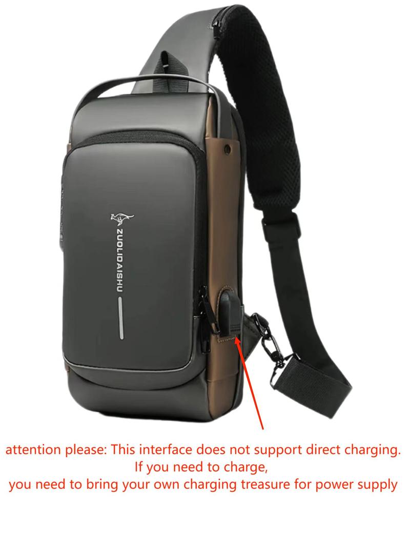 Letter Pattern Zipper Pu Sling Bag with Password Lock for Summer 2024, Waterproof Travel Business Chest Bag, Male Simple All-match Crossbody Bag As Gift, Designer Inspired Bags, 80s Luxury Aesthetic Crossbody Bags Valentine's Day, Gift for Him,  Work Bag