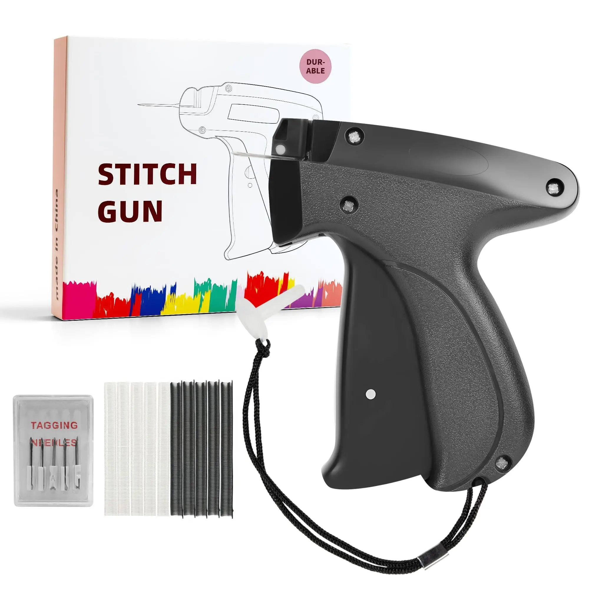 Stitch Gun for Hemming Handheld Stitch Fix Gun Portable Quick Stitch Sewing Gun Alterations Stitch Gun Includes 1,000 Black Fasteners & 1,000 White Fasteners & 6 Needles-(Black)