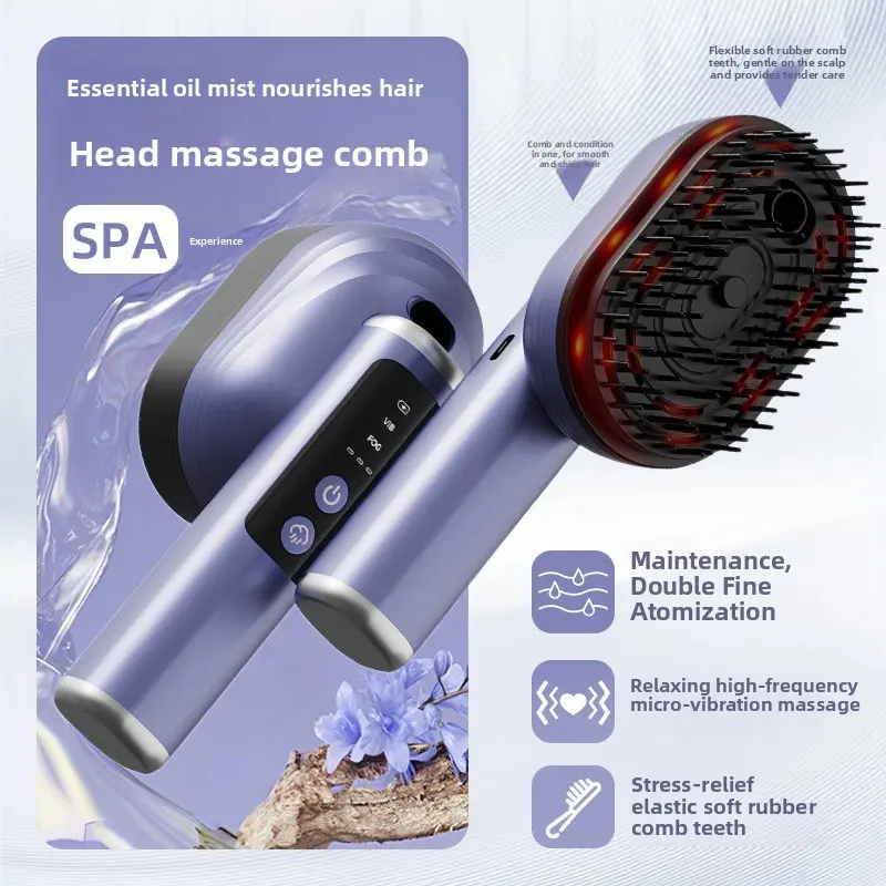 Essential Oil Atomizing Hair Care Massage Comb, USB Rechargeable High‑Frequency Vibration Scalp Massager, Hair Nourishing Import Device with Protective Dust Cover