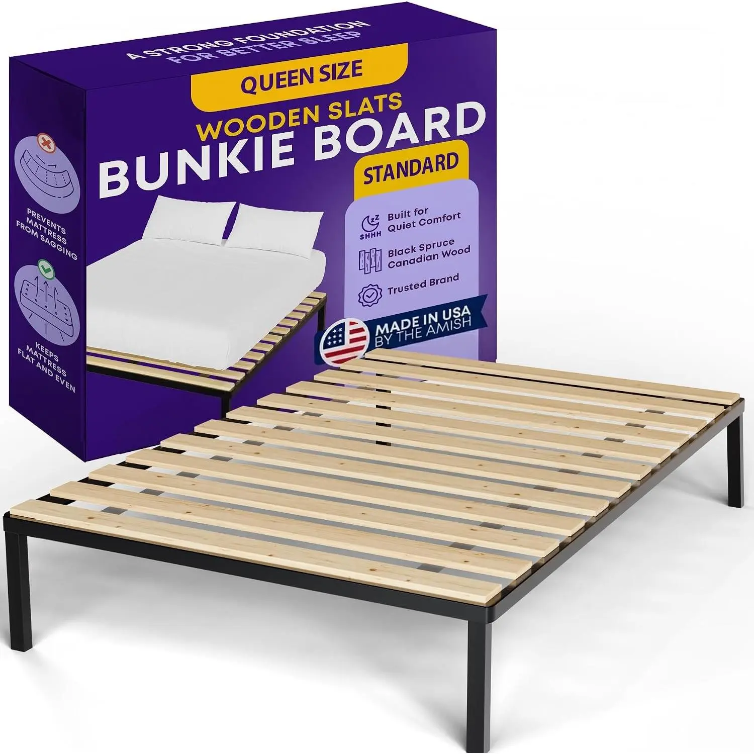 0.68-Inch Horizontal Wooden Bunkie Board/Bed Slats, 78" x 60.5", Beige