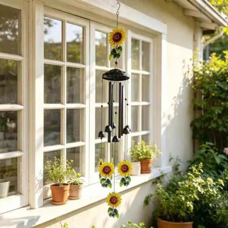Realistic Sunflower Metal Wind Chime, Durable Outdoor Decoration, UV & Rain Resistant, Garden/balcony/hallway Ornament, All-Season Decor