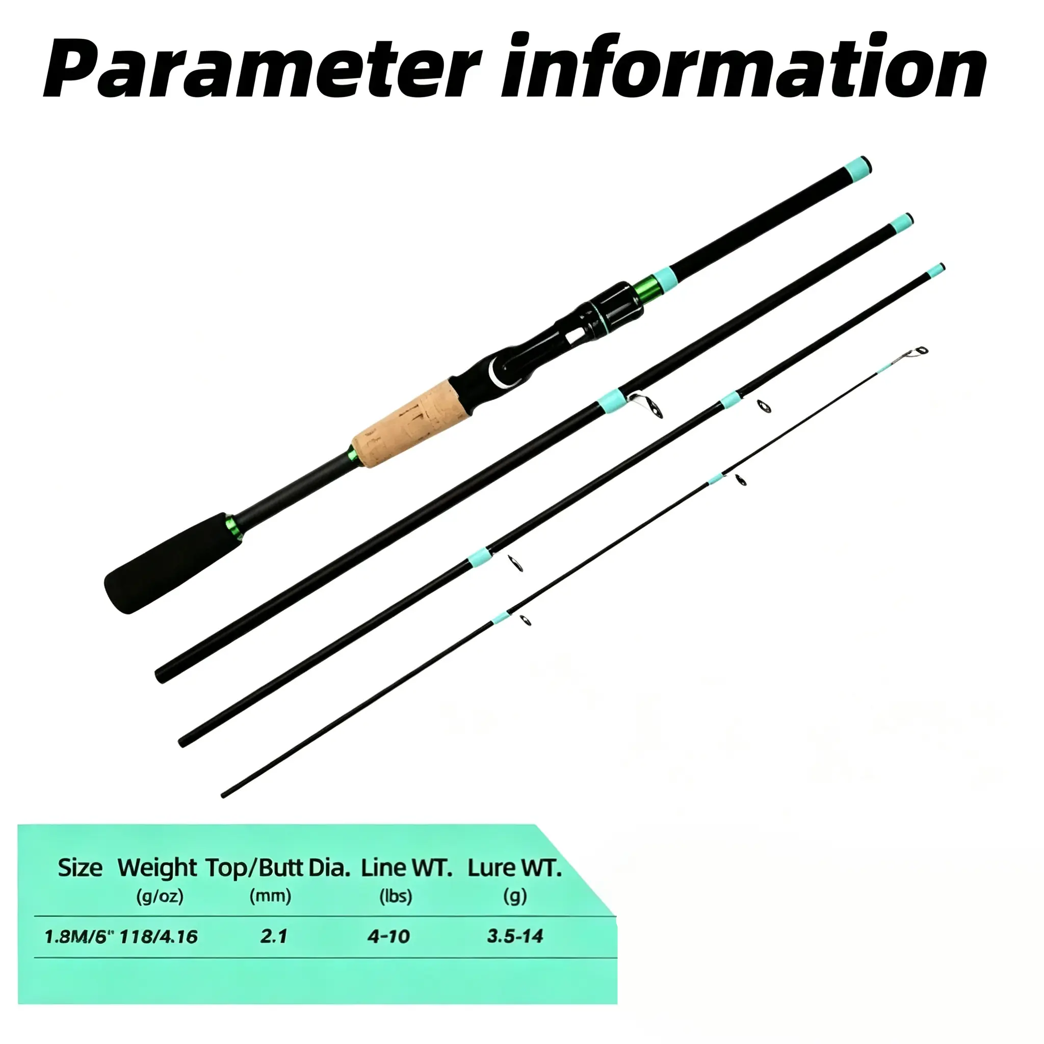 Portable Split Fiberglass Spinning Fishing Rod, 4-Section 70.86in M-Power Fast Action, 4-12lb Line, 1/8-3/8oz Lure Weight, Salt-Resistant Travel Gear for Freshwater Saltwater Bass Anglers