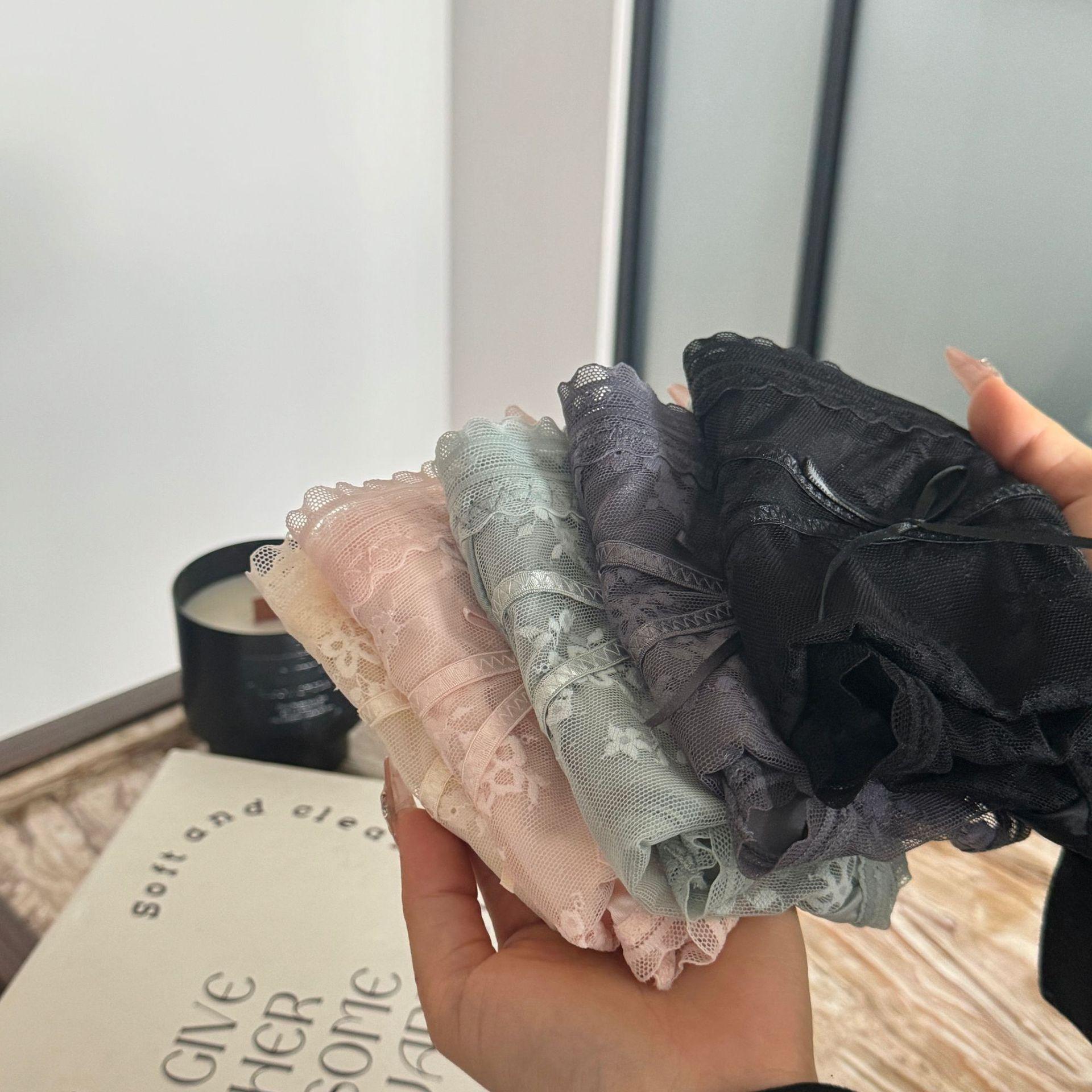 French Style Pure Desire Transparent Girl Mid-Waist Bow Lace Silk Cotton Crotch Panties Women Thin Summer