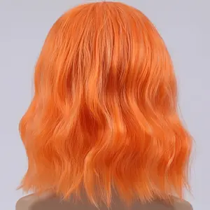 14 Inches Long Curly Orange Wigs with Bangs Synthetic Wigs Women'S Wigs for Daily or Cosplay Use