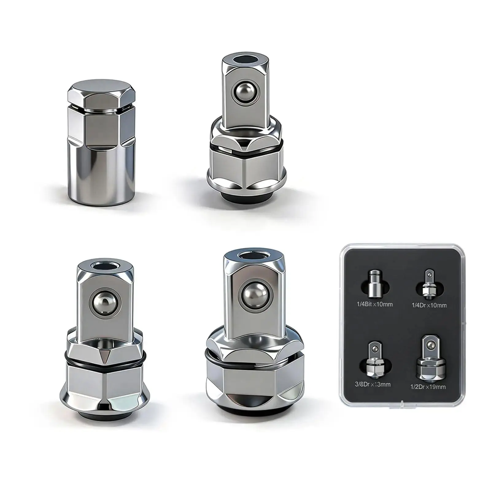 GJANSH Ratchet Wrench Adapter Set 1/4 Hex and Square Drive 10mm 13mm 19mm | Quick socket and bit conversion, CRV steel, corrosion resistant, compact for garage auto repair and DIY mechanic tool kits