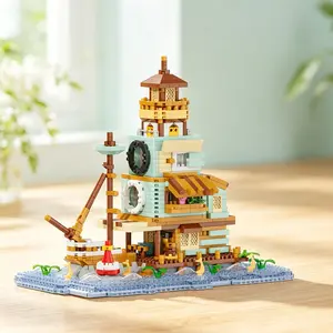 Unique Design Nautical Fishing House Building Blocks Model, Interactive Assembly, Fun Beach Scene, Durable Abs Material, Perfect Gift