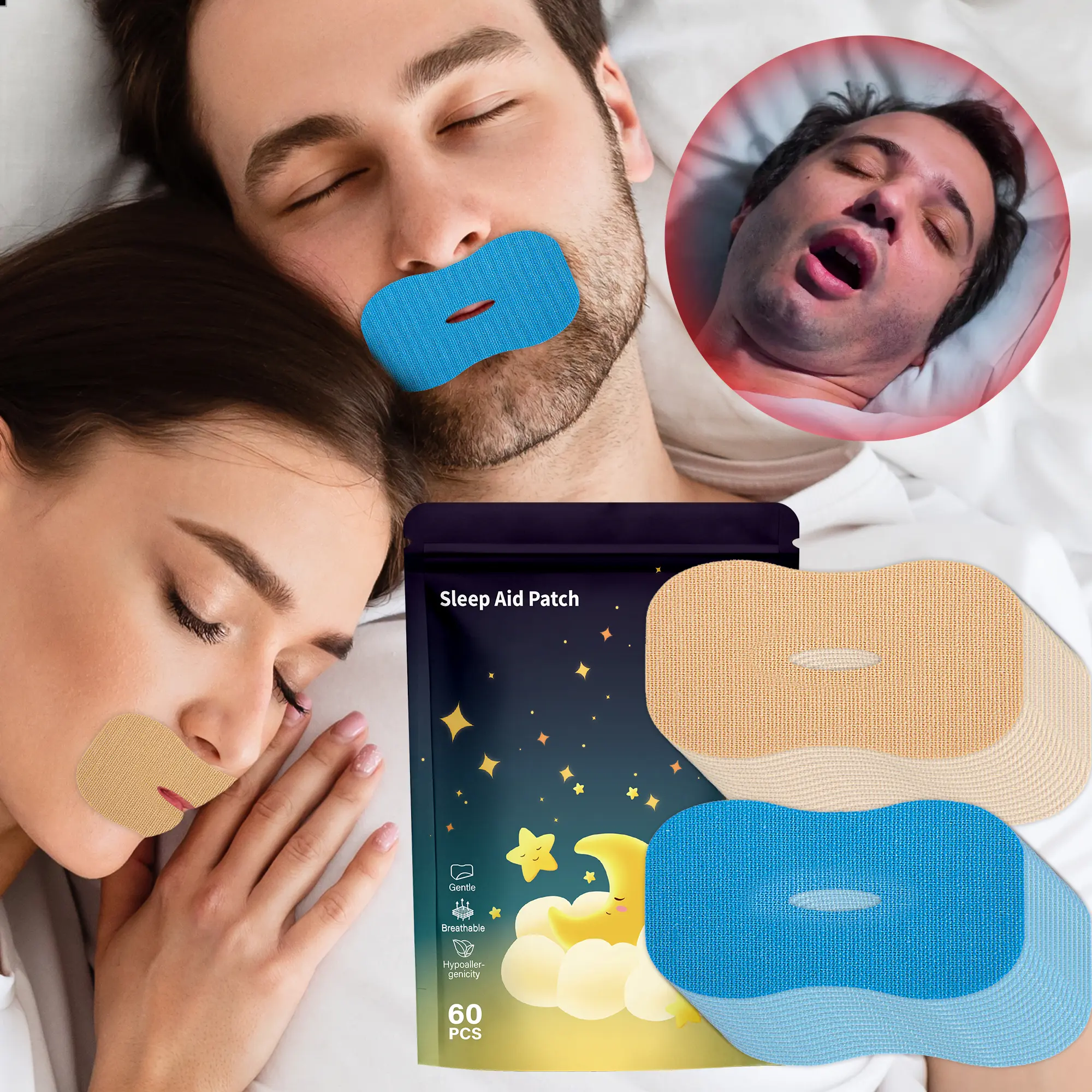 60pcs Anti Snoring Mouth Tape for Adults Sleep Aid Tool, Corrects Mouth Habit & Breathing, Promotes Nasal Breathing, Prevents Dryness & Sleep Apnea, Reduces Oral Discomfort, No Residue Physical Closure Night Strips