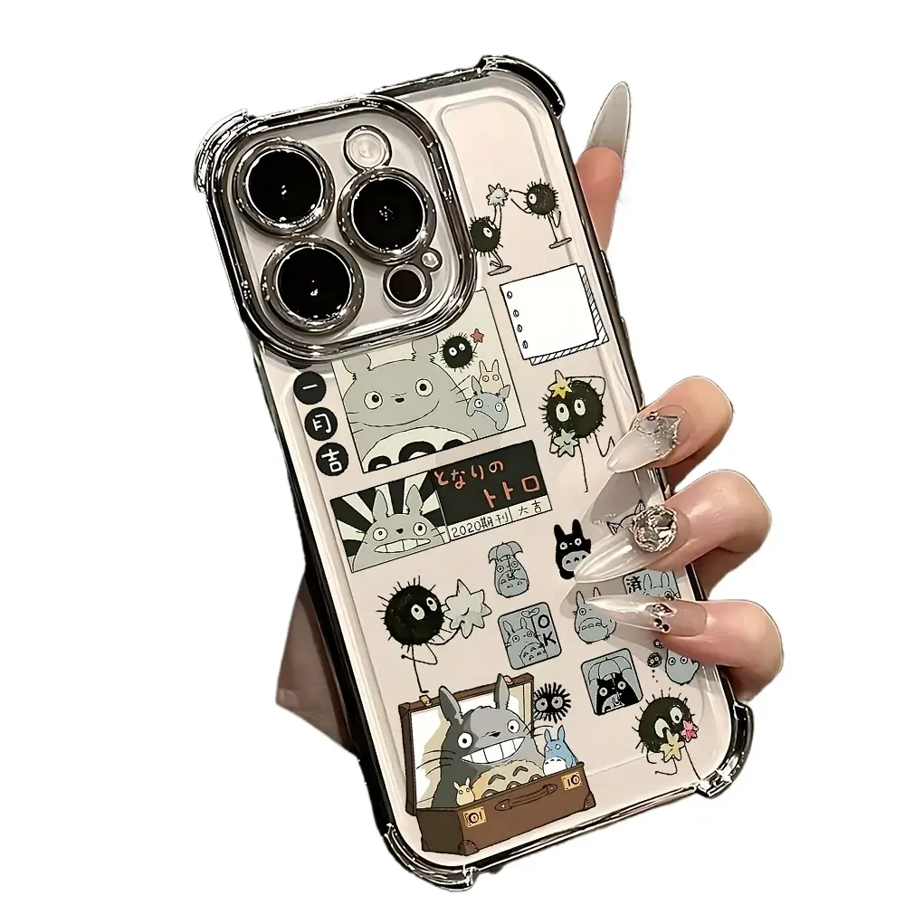 Totoro Cartoon Cute Accessories Smartphone Casing - Shockproof Fall-Resistant Protection Cover for iPhone 17/16/15/14/13/12/11, Transparent Soft Back, Custom New Year Gift for Fans