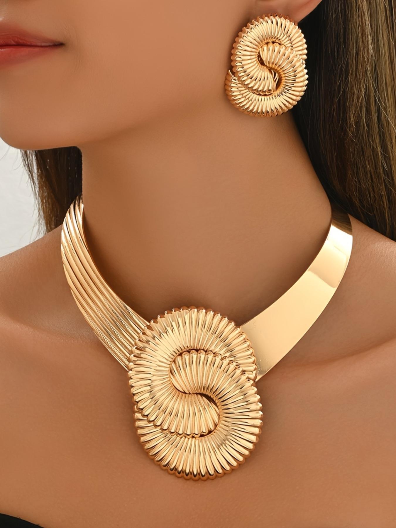 Women's Fashion Jewelry Set, Elegant Jewelry Set, Metal Statement Necklace & Earrings, Party Wedding Gift, All Seasons Wear, Unique Design Accessories, Complete Accessories Set, Matching Jewelry Set, Fashionable Jewelry Set, Jewellery Gift Set