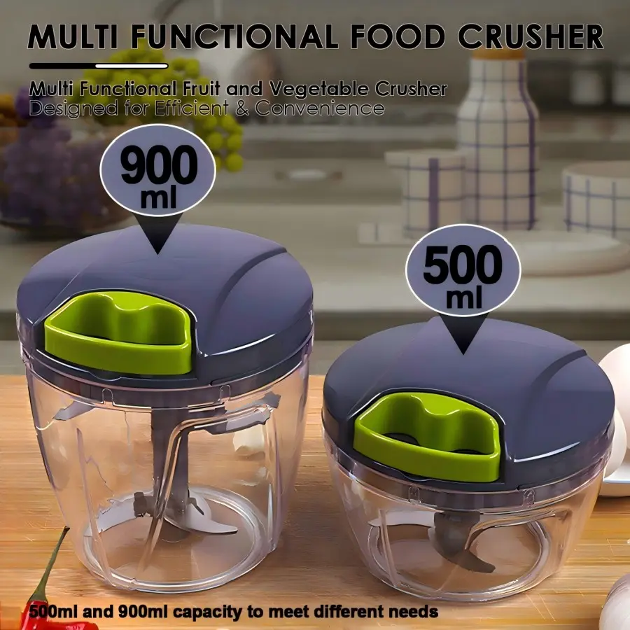 Manual Pull String Food Chopper 500ml/900ml Vegetable Fruit Garlic Grinder Onion Nut Crusher 2 Sizes Available 420 Stainless Steel Blades Dishwasher Safe Multifunctional Food Chopper Kitchen Gadget Salad Maker