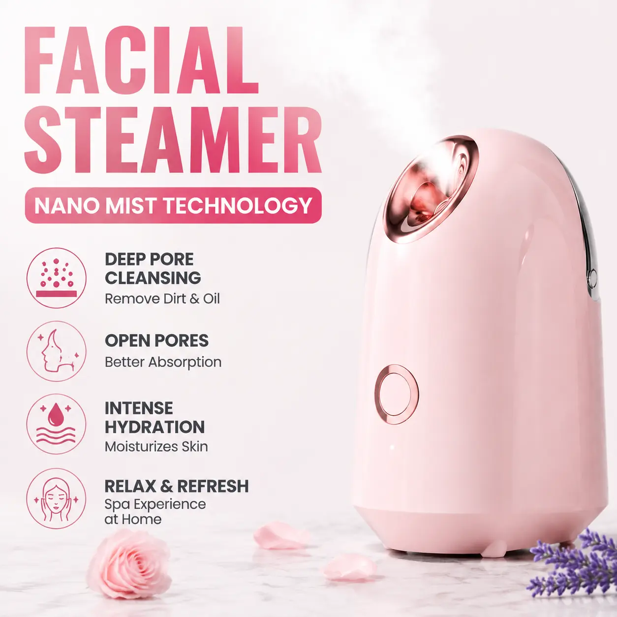 Nano Ionic Facial Steamer with Hot Mist Spray, Desktop Skin Care Device for Deep Cleansing, Hydrating Facial Treatment, Pore Care & Beauty Routine at Home