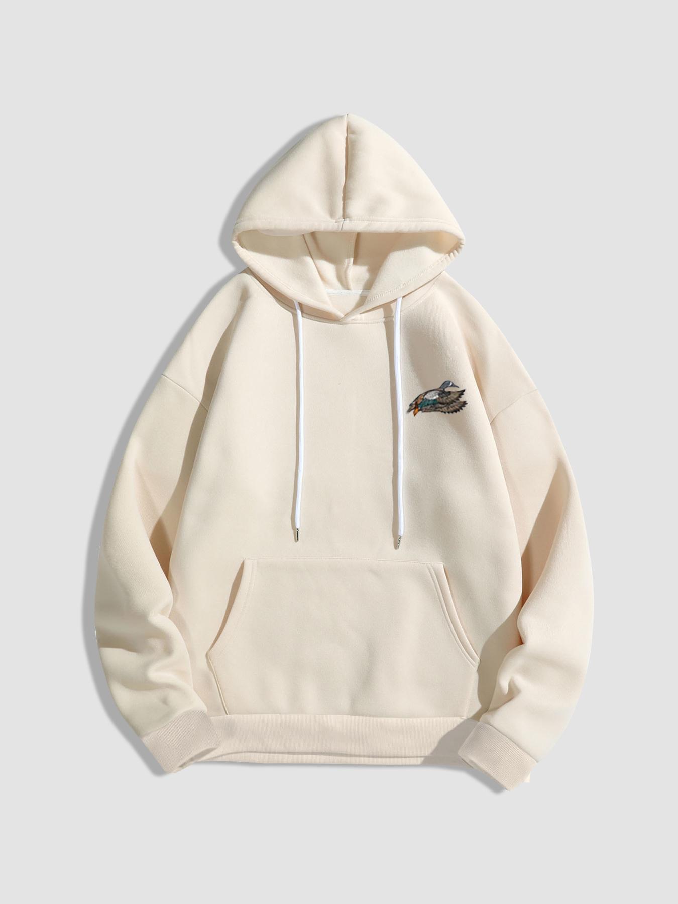 Unisex Men's Duck Hunting Graphic Print Pocket Drawstring Hoodie, Regular Fit Casual Long Sleeve Hooded Sweatshirt, Men's Top for Outdoor Activities, Casual Streetwear Sweatshirt, Graphic Hoodies