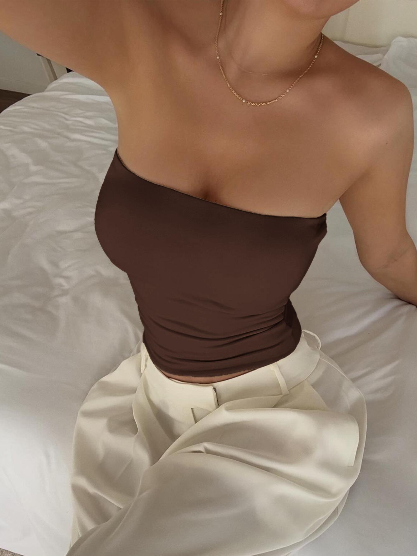 GGFL Women's Solid Color Crop Tube Top, Casual Sleeveless Cropped Top for Summer, Women's Clothing for Daily Wear