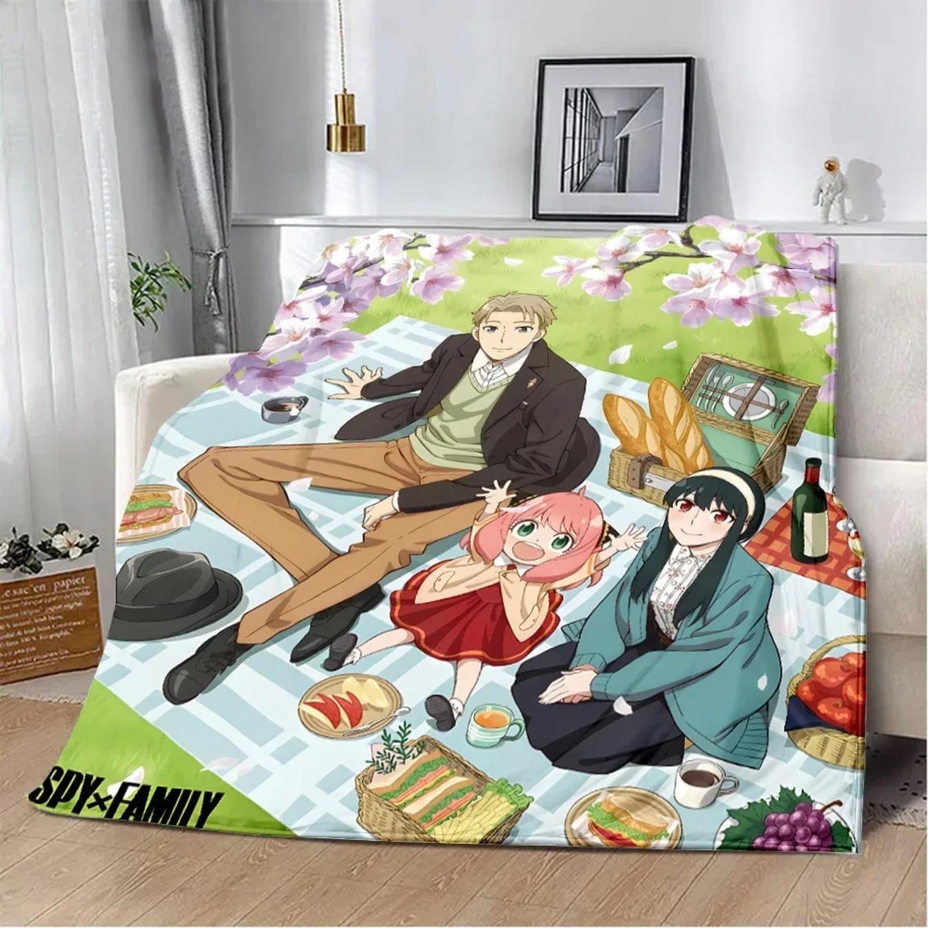 Spy x Family Anime Cartoon Printed Flannel Blanket Soft Cozy Warm Throw Blanket for Sofa Bed Picnic Travel Home Decor Birthday Gift for Fans