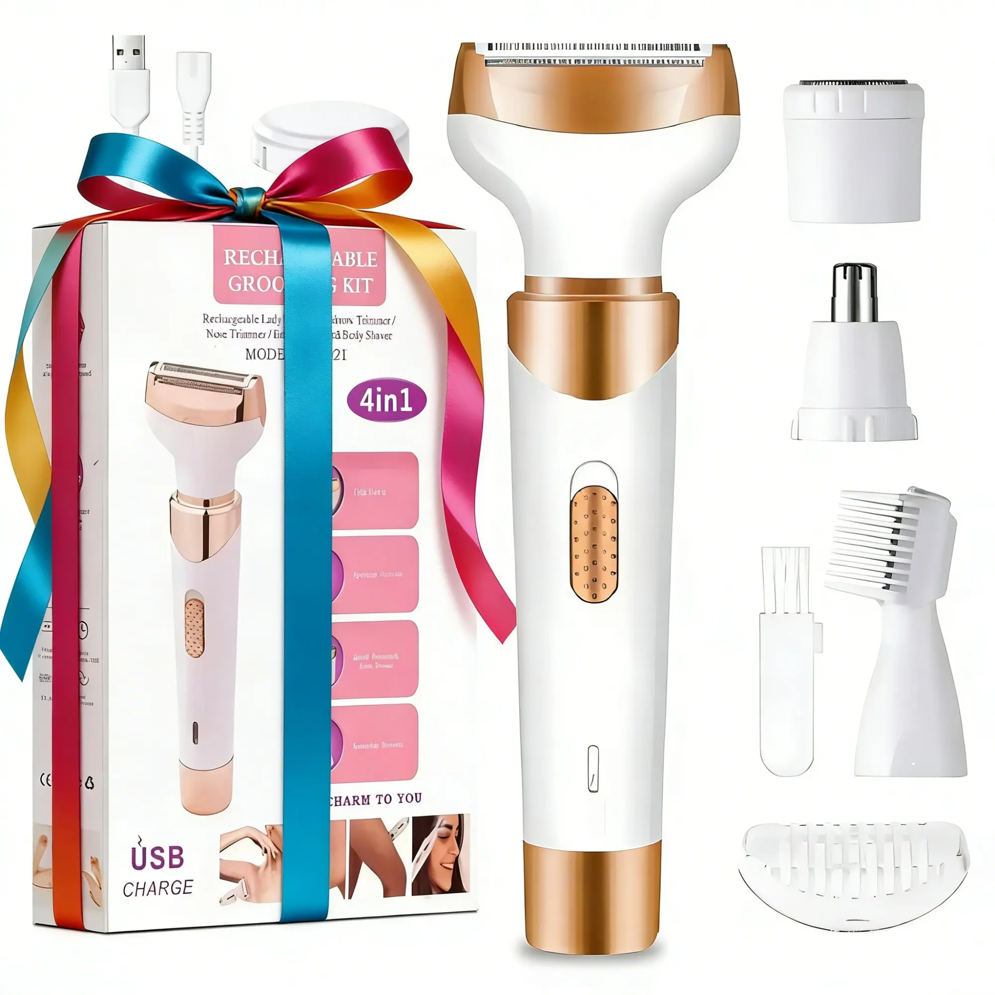 4-in-1 Electric Shaver, 1 Set Portable Hair Removal Machine, Cordless Hair Trimmer for Women, Men and Girls, Epilator Hair Remover, USB Rechargeable Shaver, Travel Shaver, Body Hair Shaver, Multifunctional Hair Shaver
