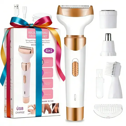 4-in-1 Electric Shaver, 1 Set Portable Hair Removal Machine, Cordless Hair Trimmer for Women, Men and Girls, Epilator Hair Remover, USB Rechargeable Shaver, Travel Shaver, Body Hair Shaver, Multifunctional Hair Shaver, Shaving Products