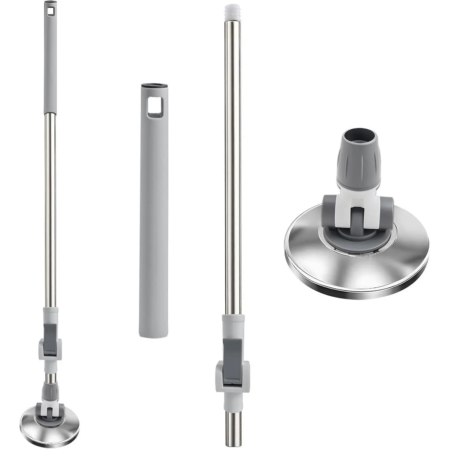 Spin Mop Replacement Handle 360° Rotation Adjustment 53.5-inch Telescopic Mop Replacement Pole Durable Stainless Steel Pad for Cleaning Various Household Surfaces