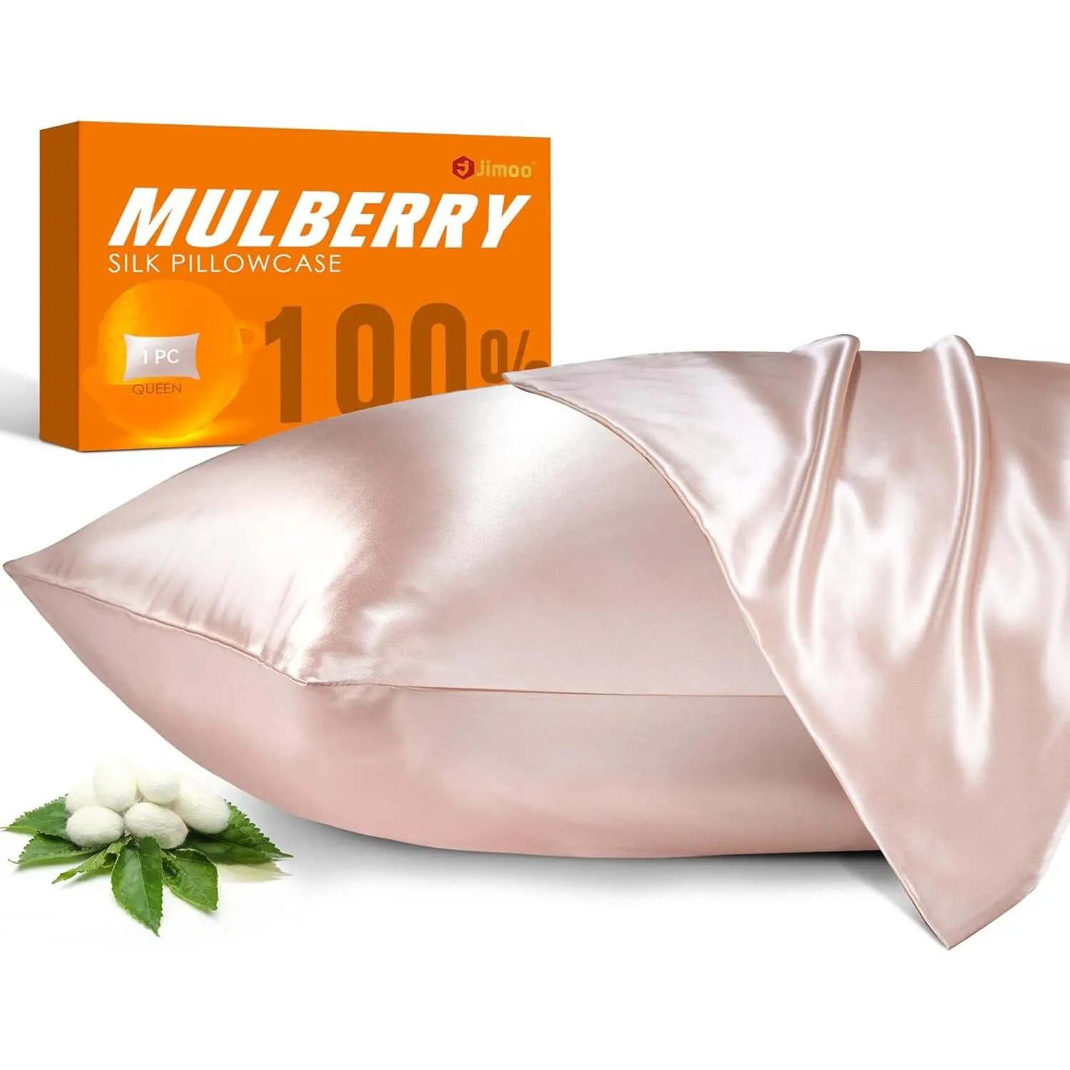 100% Mulberry Silk Pillowcase for Hair and Skin, 22 Momme Pure Natural Silk Pillow Case Both Sided with Zipper, Pillow Cover for Mom Men (Light Pink, Standard 20''*26'', 1 Pack)