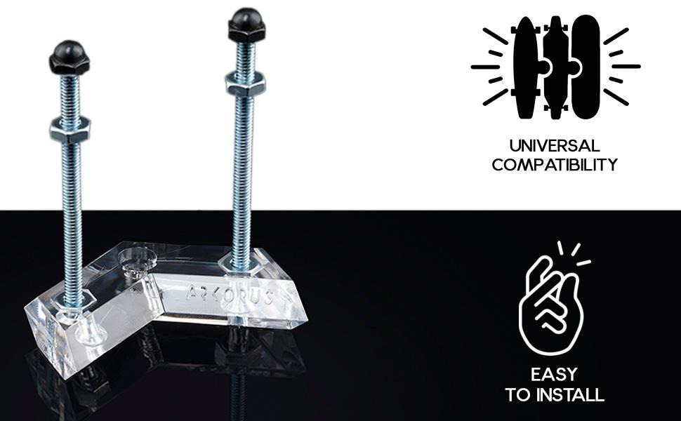 Arkorus Skateboard Wall Mount – Premium Clear Skateboards Hanger, Great Gifts for Skateboarders, Vertical Deck Display & Storage Rack, Durable Acrylic Floating Holder to Store Decks & Longboards