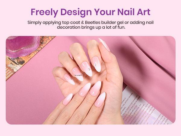 Beetles French Tip Press-On Nails – Pink, Nude & Brown Ombre French Tips, 4-in-1 False Nail Tips in 15 Sizes for Easy DIY Manicure, No Filing Needed, Reusable & Durable for Salon-Quality Nails