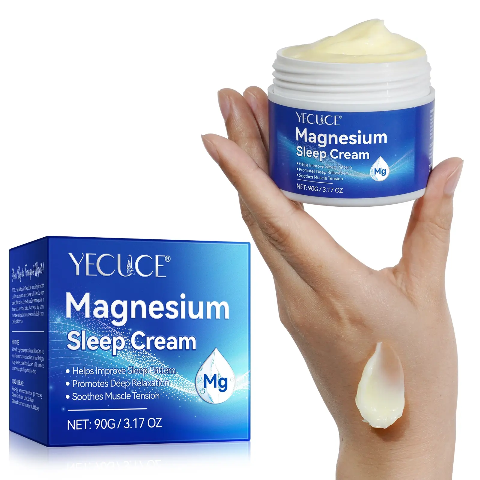 YECUCE Magnesium Oil Cream 90g (1 box), Bedtime Sleep Aid Magnesium Oil Massage Cream, All-Over Moisturizing Hydrating Magnesium Cream, Easily Absorbed Magnesium Oil Balm, Muscle-Relaxing Magnesium Moisturizing Cream, Muscle Tension