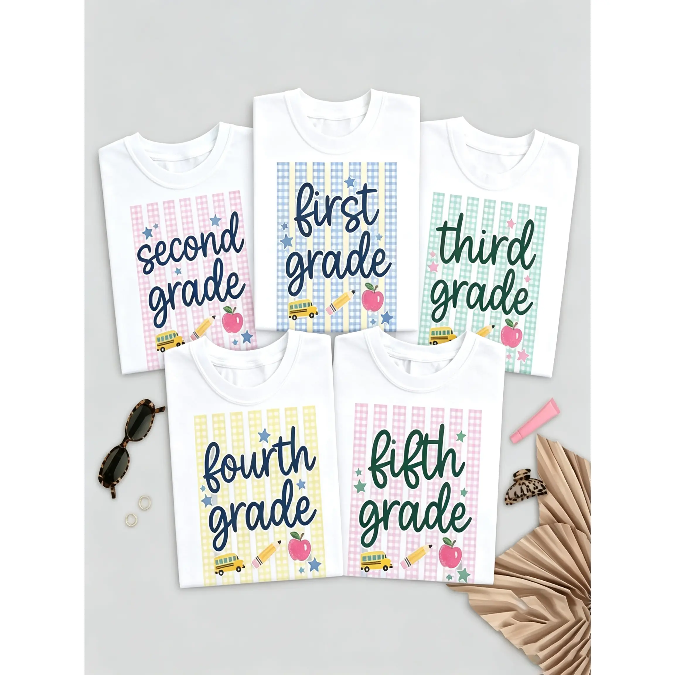 Teacher Team Shirts,Back to School Shirt, Gingham Grade Level Team Tees, Teacher Gift, First Second Third Fourth Fifth Grade