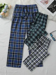 Three-Pack Men's Spring Fall Home Wear Bottoms, Comfortable Lounge Pants, Plaid Print, Casual and Cozy Sleepwear