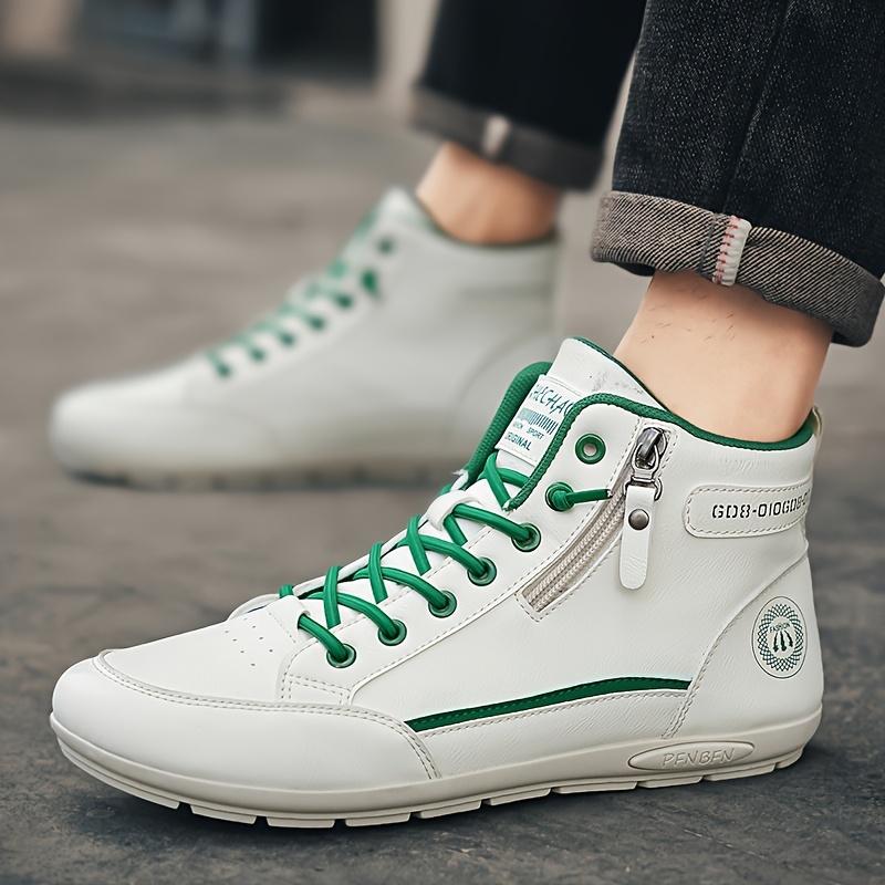 Men's High-Top Shoes Comfortable Durable Fashionable with Side Zippers Rubber Soles for Sports Running Trendy Walking Sneaker Closed Trainer Athletic Footwear