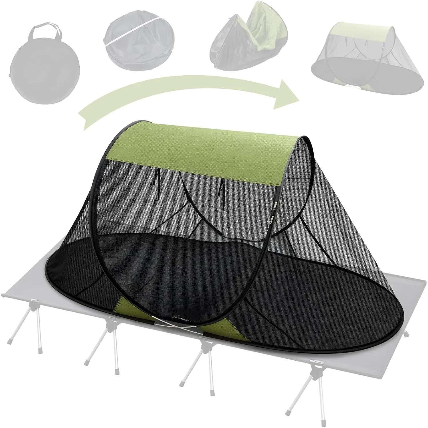 Pop-Up Mosquito Net Tent for Camping, Instant 1 Person Bug Screen Tent, Portable Foldable Mesh Shelter with Ground Stakes, Fits Camping Cot or Outdoor Bed for Camping Hiking and Travel