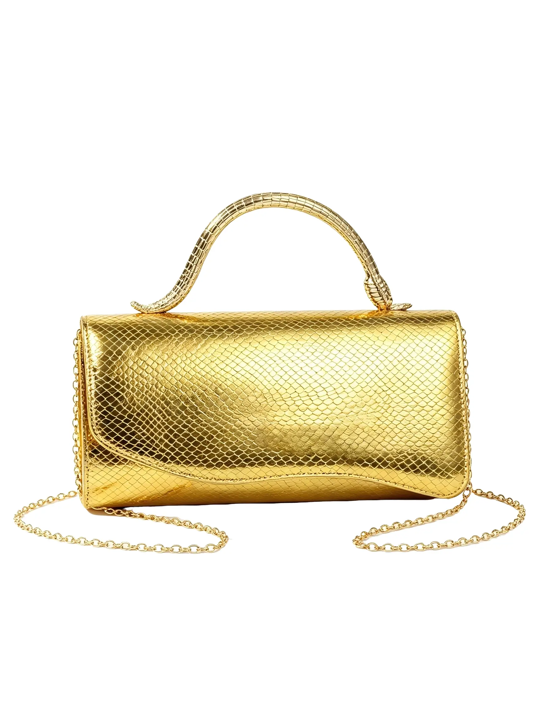 Graduation Gift Snake Metal Handle Leather Handbag, Simple Shoulder Chain Crossbody Bag, Stylish and Elegant Design, Perfect for Graduates