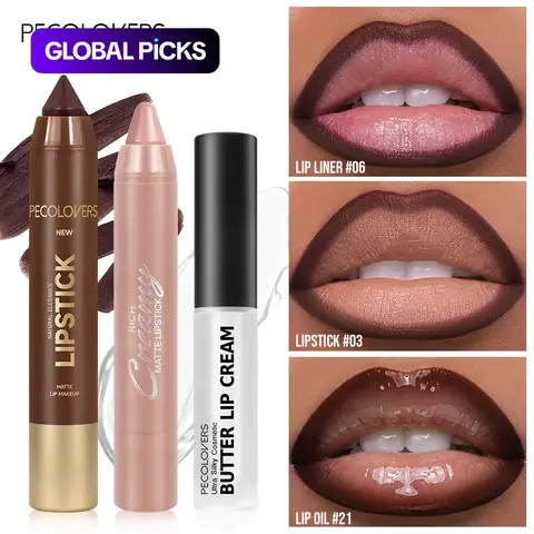【Black Friday】3 Pcs Lip Makeup Set, Lip Cream, Lipstick & Lip Liner, Nourishing Non-Sticky High-Shine Daily Lip Makeup, Lip Products