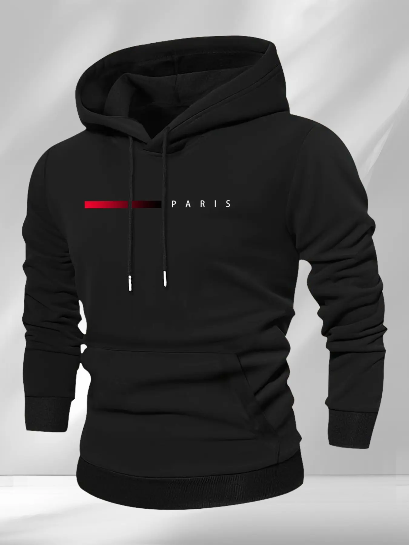 Men's Paris Pattern Print Hooded Sweatshirt, Casual Loose-Fitting Geometric Design, Street Fashion Hoodie, All Seasons Unlined Pullover for Men