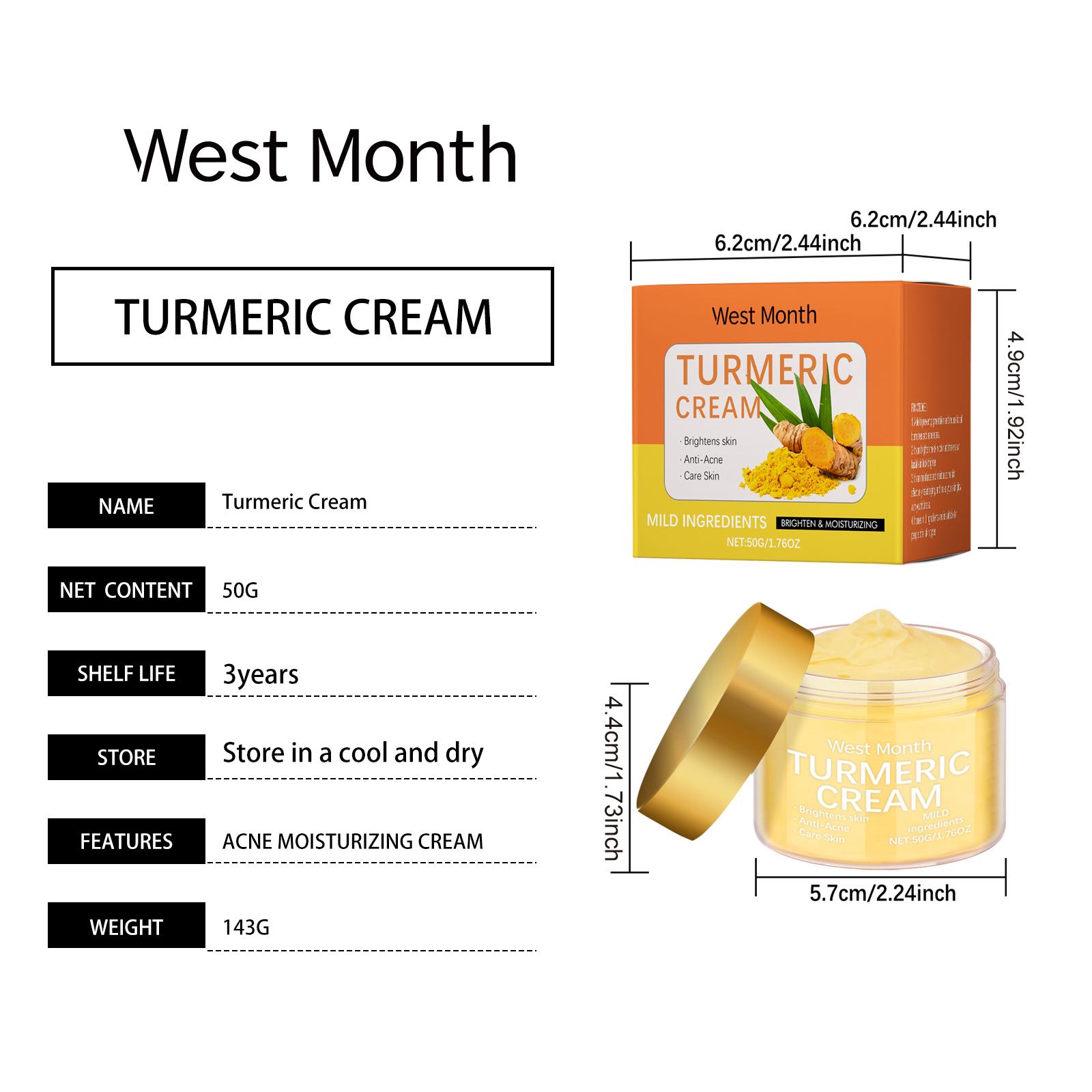 West Month Turmeric Moisturizing Face Cream, Brightening, Hydrating, Nourishing And Moisturizing Skin Daily Gentle Care