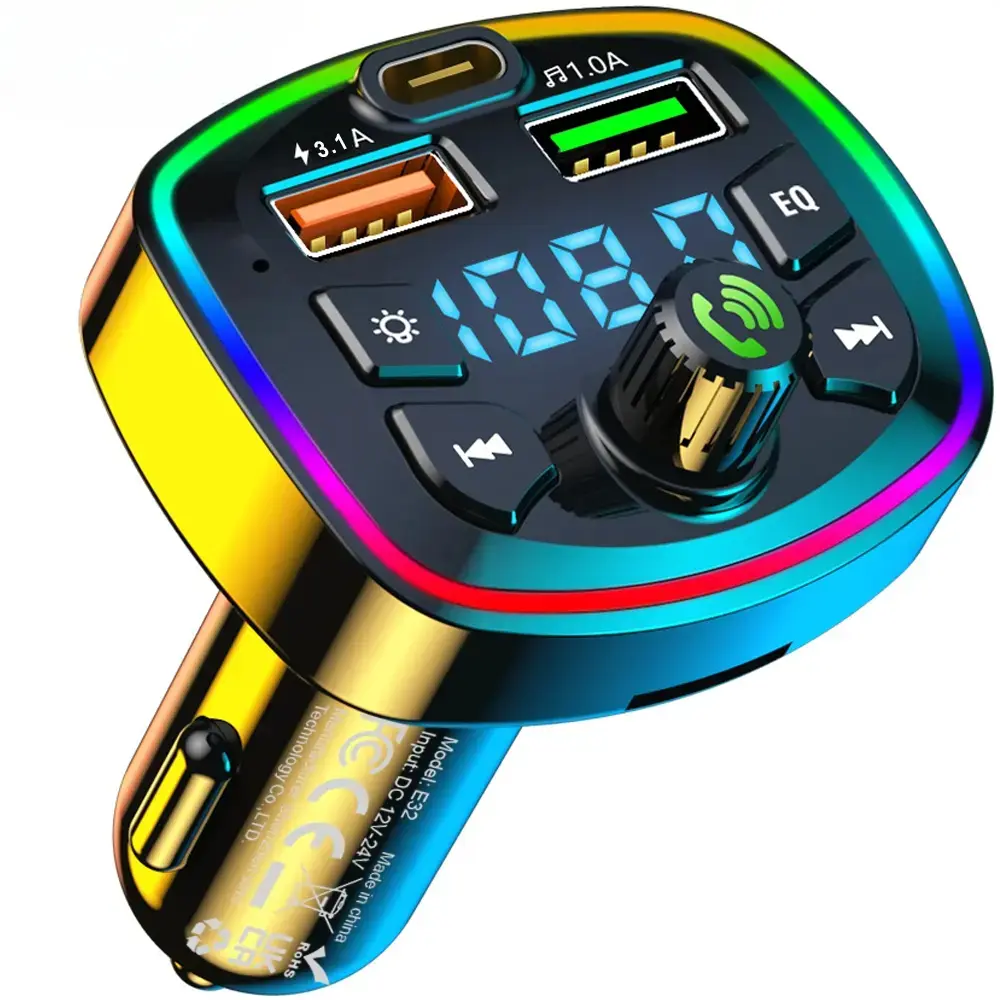 Bluetooth Car FM Transmitter Multifunctional Wireless Radio Universal Car Connectivity Adapter Car Kit Dual USB Type C 3.1A Fast Charging Car Charger MP3 Player USB Flash Drive Support Smart Car Audio Receiver RGB LED Display EQ Handsfree Call Car Gadgets