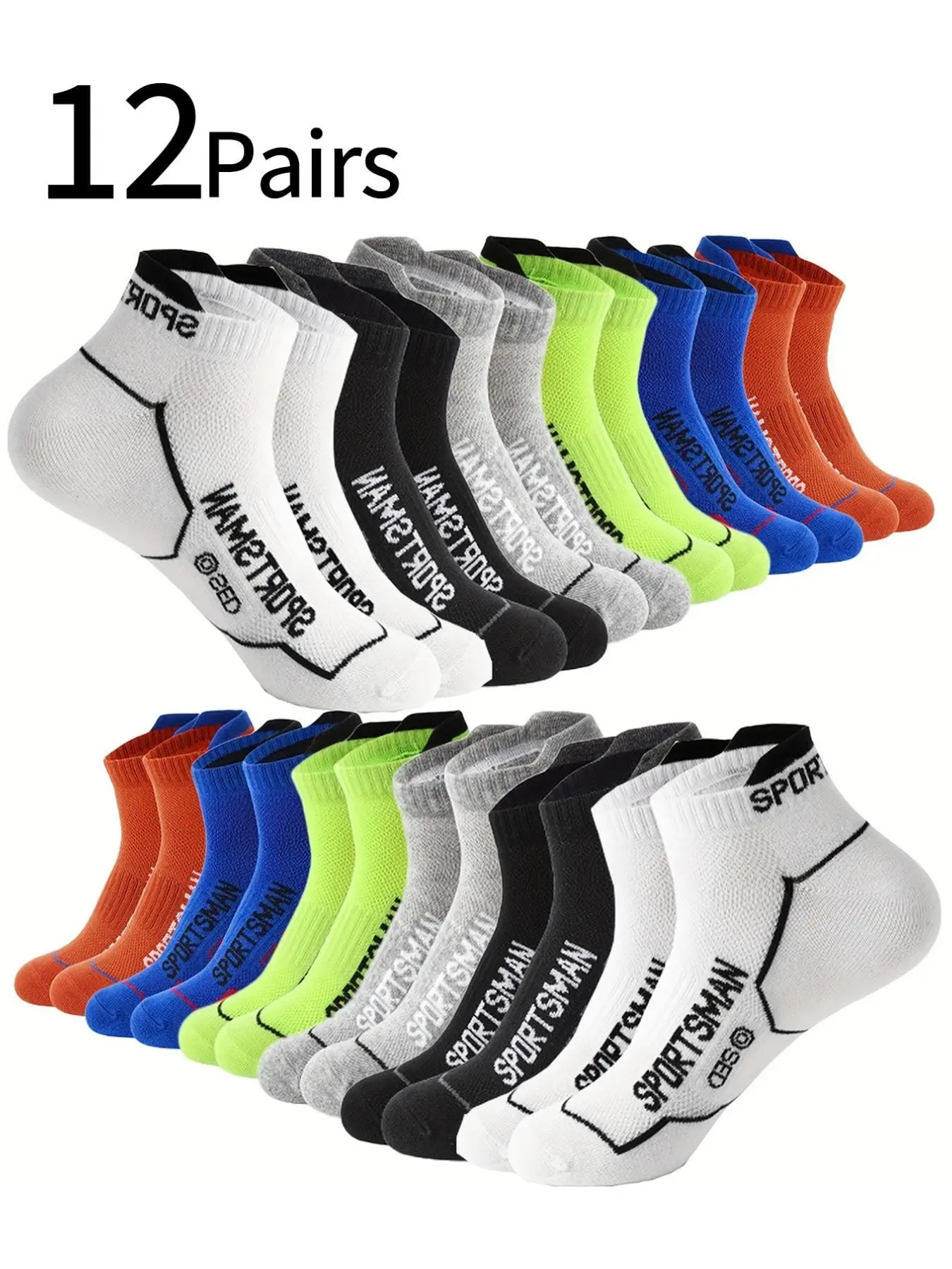 12 Pairs Men's Running Socks, Athletic Socks, Professional Sports Marathon Basketball Short Socks, Breathable Moisture-Wicking Anti-Odor Quick-Dry Crew Socks