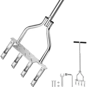Lawn Aerator Tool, Manual Core Plug Aerator with 4 Tines, Yard and Grass Aerator with Extra Wide Foot Plate, Adjustable 36"-39", Heavy Duty Galvanized Steel for Compacted Soil