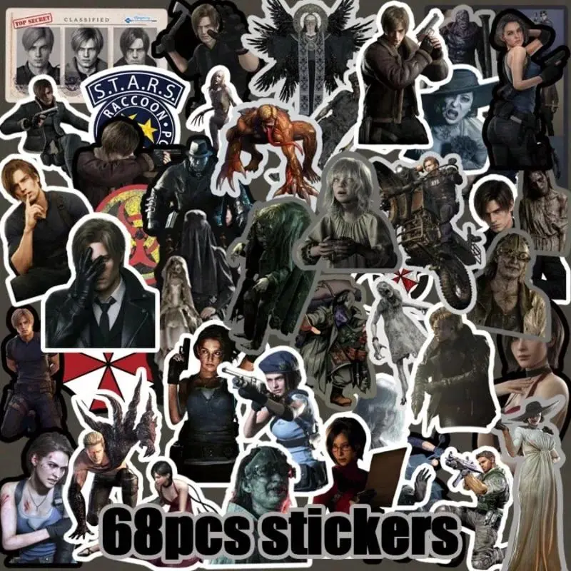 Resident Evil (BIOHAZARD / RE) 68-Piece Waterproof Sticker Set – Leon S. Kennedy & Ada Wong Horror Theme Perfect Gift for Fans