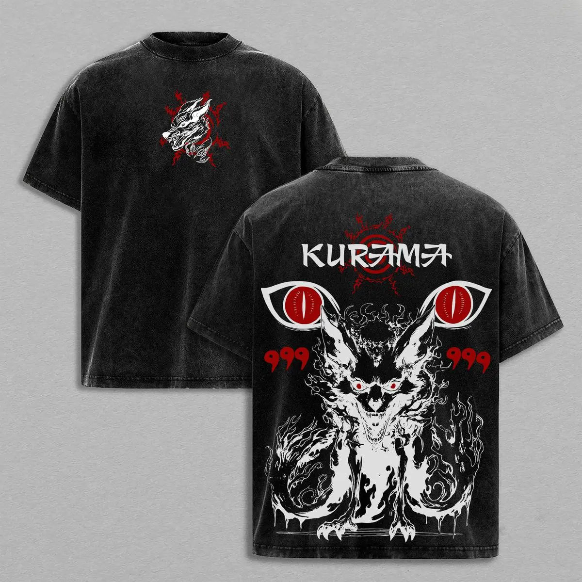 Naruto Kurama Sharingan Tee Washed – Vintage Washed Naruto Inspired Anime Graphic T-Shirt & Hoodie, Nine-Tails Fox Fan Art Design, Oversized Soft Cotton Unisex Streetwear, Casual Anime Apparel, Gift for Naruto Fans
