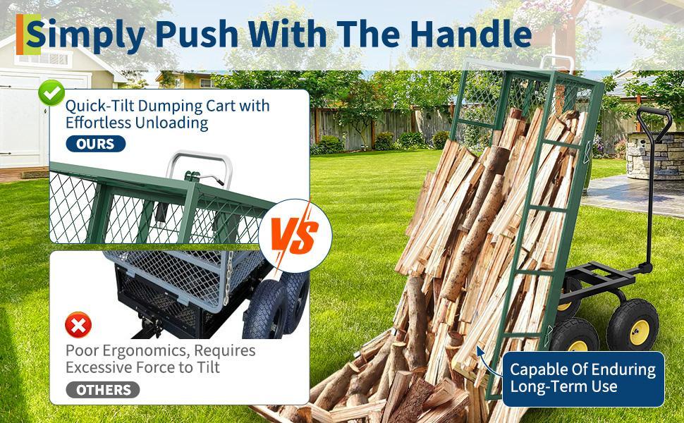 900 LBS Garden Dump Cart with Removable Sidewalls, Heavy Duty Steel Dump Wagon with 180° Swivel Handle & 10 in Tires, Yard Cart Utility Wheelbarrow for Backyard Farm