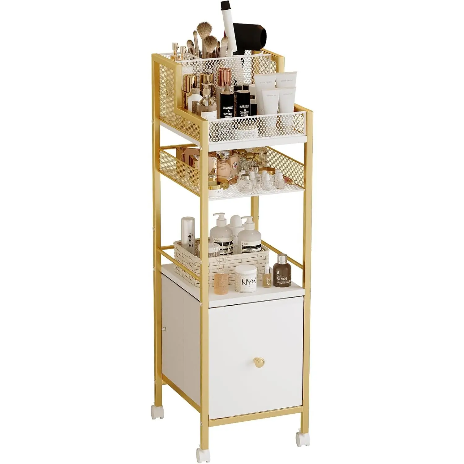 Makeup Organizer Storage Cart with Drawers, Large Floor Makeup Skincare Organizers, Rolling Makeup Cart  Organizer  Display Cases Holder for  Polish Brush Hair Tool()