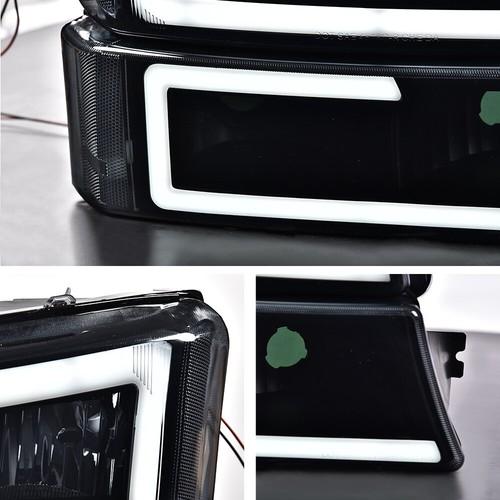 Fit For 03-07 Chevy Silverado Headlights Bumper Headlamps faro,LED DRL Smoked Lens Black Housing Headlights Fit For 2003-2007 Chevy Silverado New