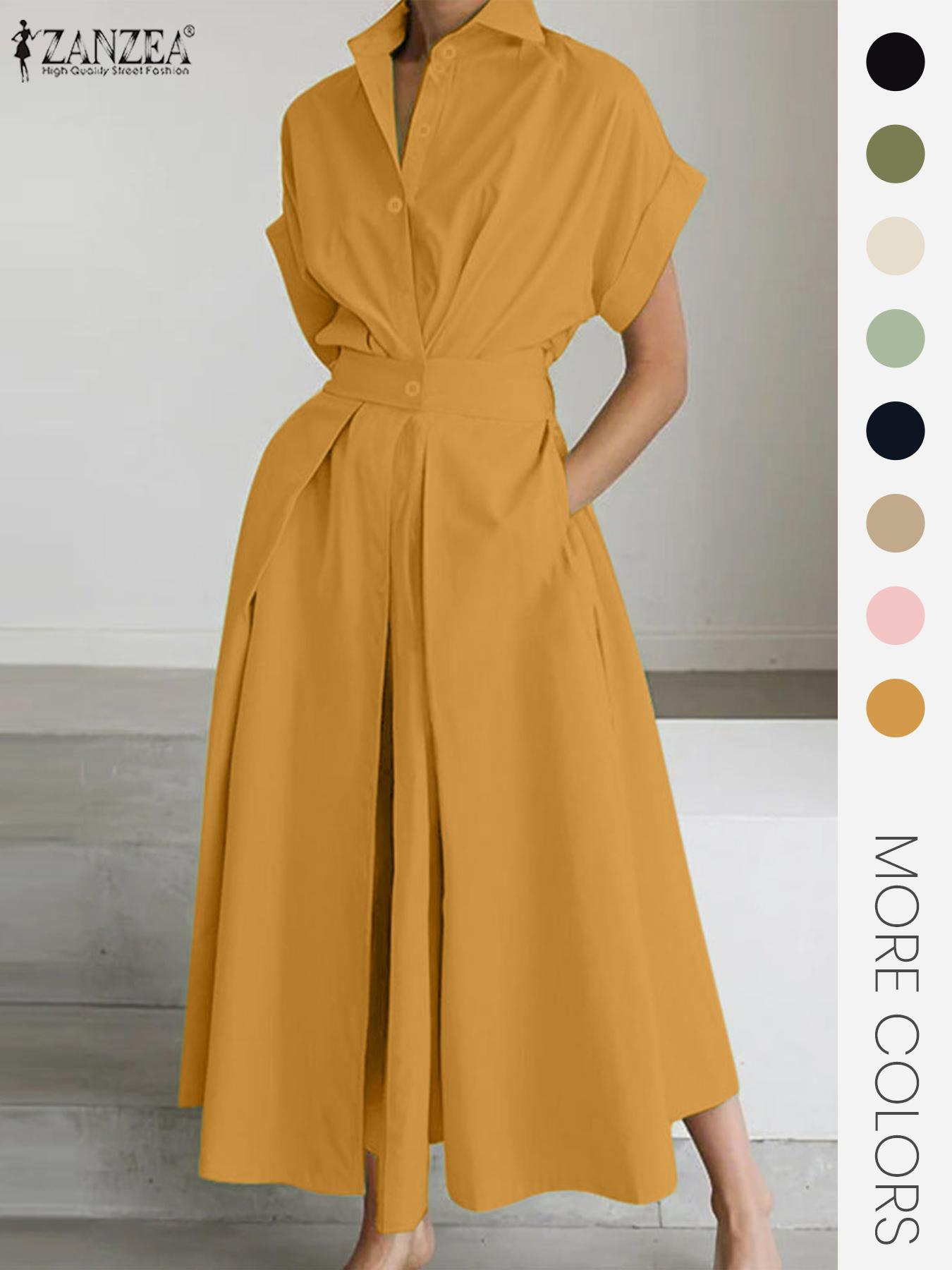 Women's Solid Color Collared Dress, Casual Short Sleeve Dress for Summer, Ladies Clothes for Daily Wear, Womenswear